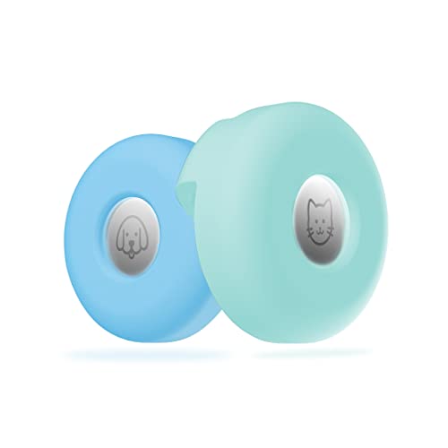 Quesuc - Soporte de silicona para collar de perro Airtag de 2 piezas, funda de silicona ligera y compacta para accesorios de collar de gato, azul + verde (compatible con AirTag 2021)