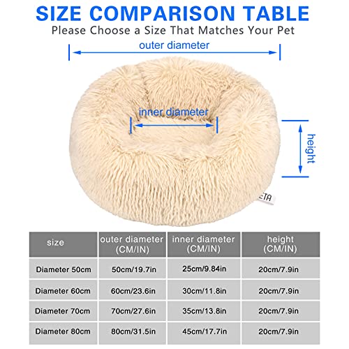 Queta Cama para gatos con bonita cama para animales, pequeña cama para mascotas de peluche, suave, redonda (50 cm, beige)