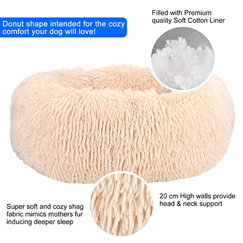 Queta Cama para gatos con bonita cama para animales, pequeña cama para mascotas de peluche, suave, redonda (50 cm, beige)