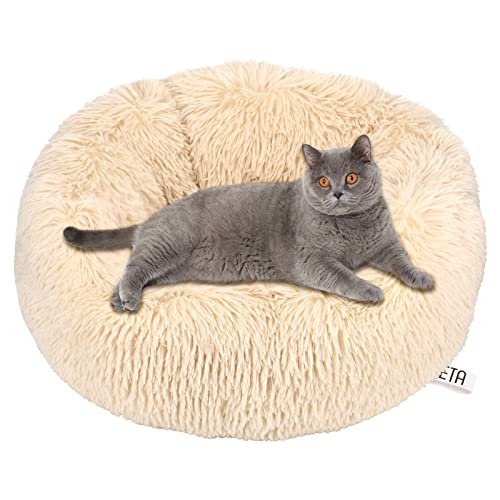 Queta Cama para gatos con bonita cama para animales, pequeña cama para mascotas de peluche, suave, redonda (50 cm, beige)