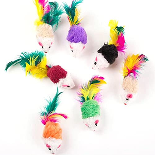 QWEQWE 10 unids Gato Juguetes Falso ratón Mascota Gato Juguetes Mini Juguetes Divertidos Jugando para Gatos con Plumas Coloridas Mini ratón Juguetes (Color : 10pcs A)