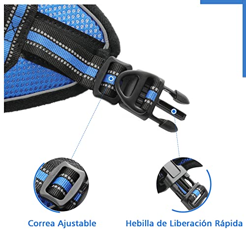 rabbitgoo Arnes Gatos y Correa 150cm Chaleco Ajustable Antitirones Reflectante Cómodo Correa Mágica para Fácil de Poner y Quitar para Paseo Diario Arnes para Perro Pequeño Conejos Gatos S Azul