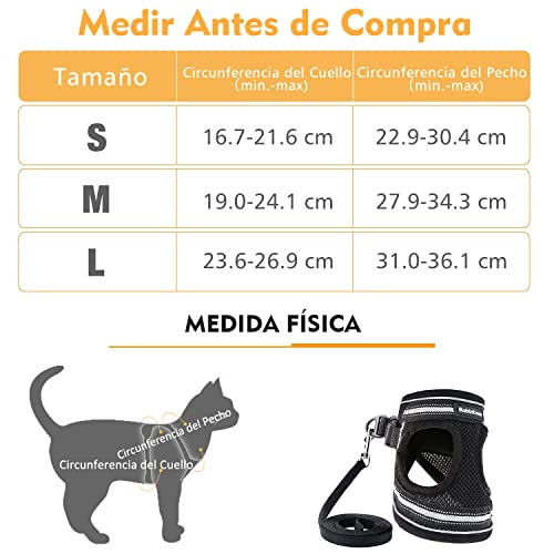 rabbitgoo Arnes Gatos y Correa 150cm Chaleco Ajustable Antitirones Reflectante Cómodo Correa Mágica para Fácil de Poner y Quitar para Paseo Diario Arnes para Perro Pequeño Conejos Gatos L Negro