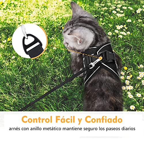 rabbitgoo Arnes Gatos y Correa 150cm Chaleco Ajustable Antitirones Reflectante Cómodo Correa Mágica para Fácil de Poner y Quitar para Paseo Diario Arnes para Perro Pequeño Conejos Gatos L Negro