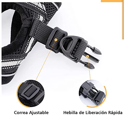 rabbitgoo Arnes Gatos y Correa 150cm Chaleco Ajustable Antitirones Reflectante Cómodo Correa Mágica para Fácil de Poner y Quitar para Paseo Diario Arnes para Perro Pequeño Conejos Gatos L Negro