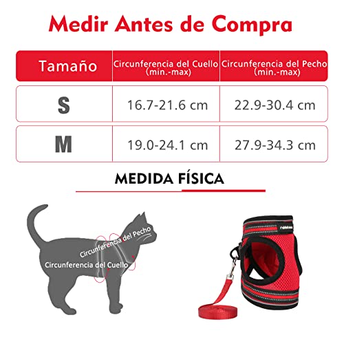 rabbitgoo Arnes Gatos y Correa 150cm Chaleco Ajustable Antitirones Reflectante Cómodo Correa Mágica para Fácil de Poner y Quitar para Paseo Diario Arnes para Perro Pequeño Conejos Gatos S Rojo