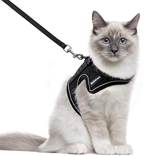 rabbitgoo Arnes para Gatos y Correa 150cm Chaleco Ajustable Reflectante Cómodo con 2 Correa Mágica para Fácil de Poner y Quitar para Paseo Diario Arnes para Perro Pequeño Conejos Gatos M Negro