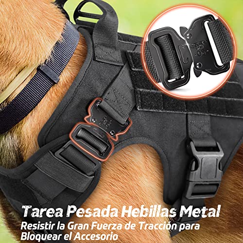 rabbitgoo Arnes Perro Grande No-Pull Arnes Perro Antitirones Técnica de Malla Transpirable Chaleco para Entrenamiento con 2 Anillos Ajustable con Técnica Molle para Entrenar Caminar Cazar Negro XL