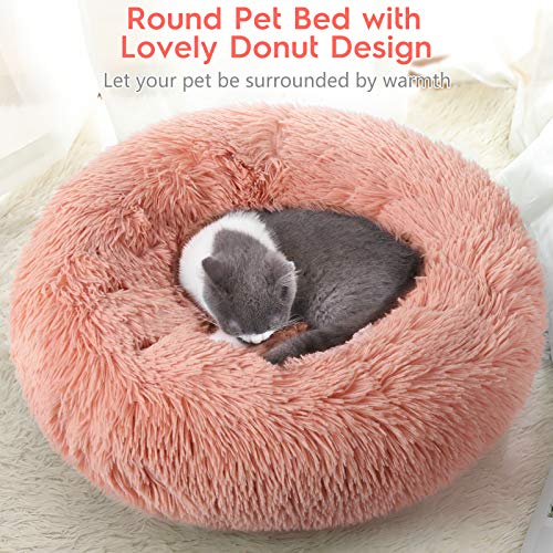 rabbitgoo Cama Gato Perro Antiestres, Cama para Gatos Relajante Cama de Gato con Felpa Suave, Cama Mascota para Dormir Mejor, Antideslizante, Lavable a Máquina (50x50cm, Rosado)