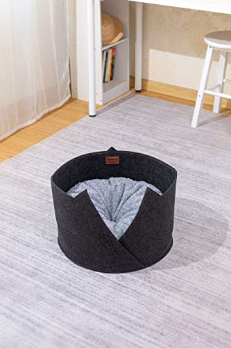 RAIKOU Cesta para gatos de fieltro con cojín con orejas. Suave lugar de refugio y cama para gatos, nido de fieltro, cama para mascotas (antracita/gris claro, 45 x 32 cm)