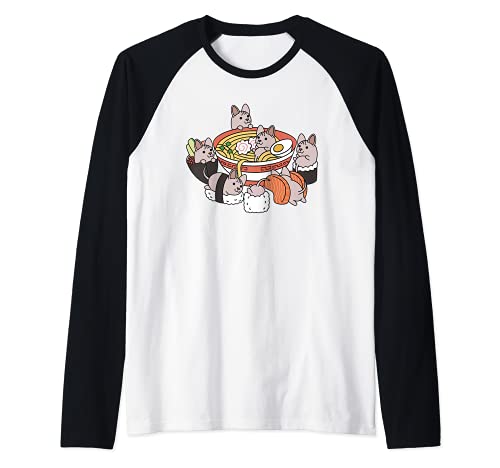 Ramen Sushi Gato Esfinge Mascota Camiseta Manga Raglan