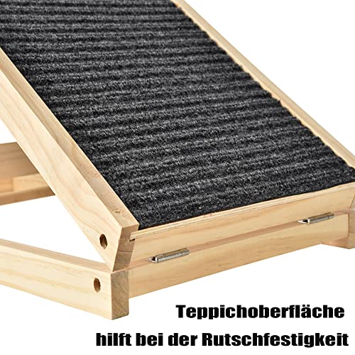 Rampa para Perros y Gatos, Rampa Piscina Perros, Rampa Plegable con Forro Antideslizante, Escalera Perro, Rampa para Escaleras de Madera para Cama o Sofá, 4 Escalones Regulables en Altura