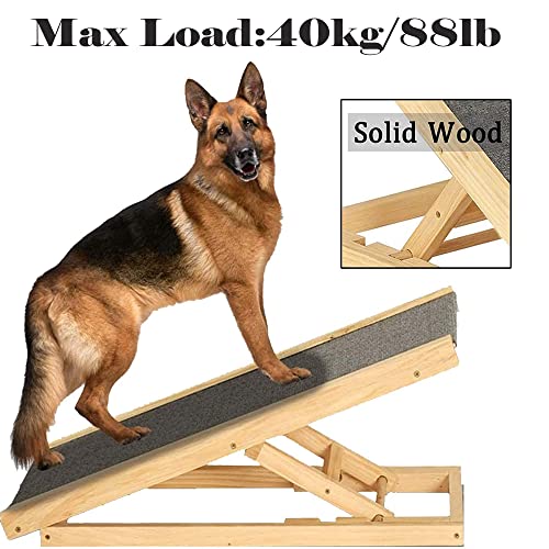 Rampa para Perros y Gatos, Rampa Piscina Perros, Rampa Plegable con Forro Antideslizante, Escalera Perro, Rampa para Escaleras de Madera para Cama o Sofá, 4 Escalones Regulables en Altura