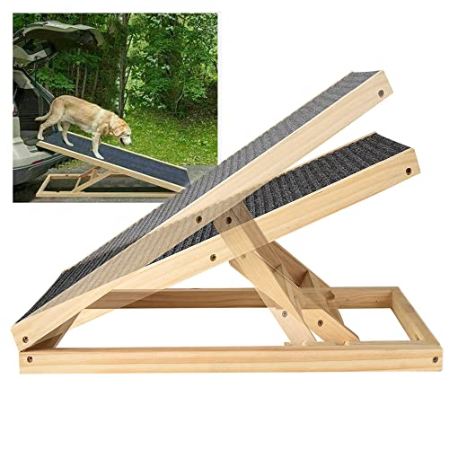 Rampa para Perros y Gatos, Rampa Piscina Perros, Rampa Plegable con Forro Antideslizante, Escalera Perro, Rampa para Escaleras de Madera para Cama o Sofá, 4 Escalones Regulables en Altura
