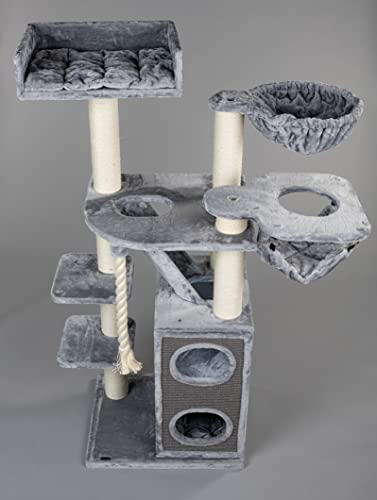 Rascador grande para gatos XXL Cat Penthouse Crown gris claro, árbol rascador para gatos grandes para Maine Coon, árbol para gatos pesados, trepar y rascar muebles gruesos