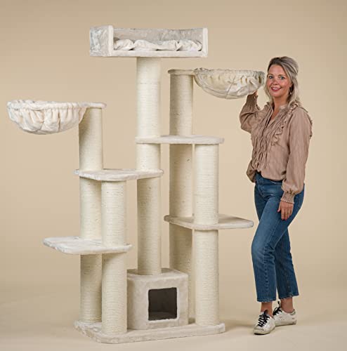 Rascador para gatos grandes Maine Coon Fantasy Beige baratos arbol xxl gato adultos con hamaca gigante sisal muebles escalador torre Árboles rascadores cama cueva repuesto medianos