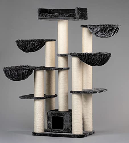 Rascador para gatos grandes Maine Coon Fantasy Gris oscuro baratos arbol xxl gato adultos con hamaca gigante sisal muebles escalador torre Árboles rascadores cama cueva repuesto medianos