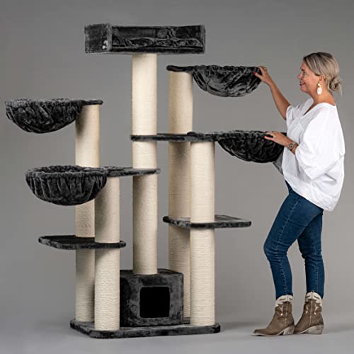 Rascador para gatos grandes Maine Coon Fantasy Gris oscuro baratos arbol xxl gato adultos con hamaca gigante sisal muebles escalador torre Árboles rascadores cama cueva repuesto medianos