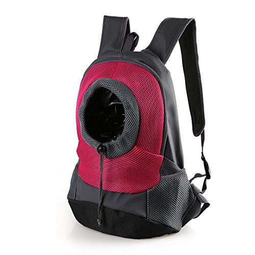 RC GearPro Mochila portátil para Mascotas, diseño de Cabeza hacia afuera, Ajustable, para Gato, Perro, Viaje, Bolso de Hombro Delantero, fácil de Ajustar para Viajar, Caminar, Acampar (L, Rosa Rojo)