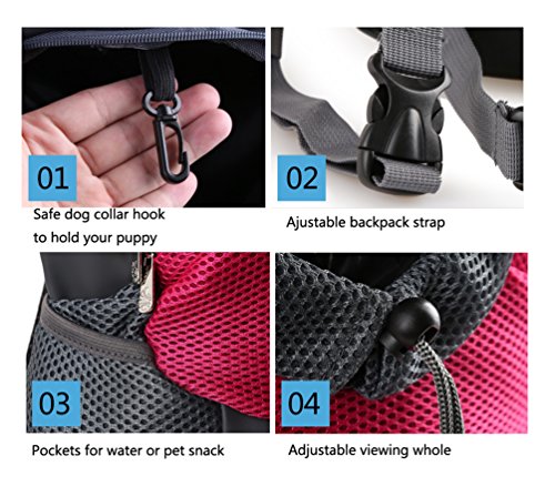 RC GearPro Mochila portátil para Mascotas, diseño de Cabeza hacia afuera, Ajustable, para Gato, Perro, Viaje, Bolso de Hombro Delantero, fácil de Ajustar para Viajar, Caminar, Acampar (L, Rosa Rojo)