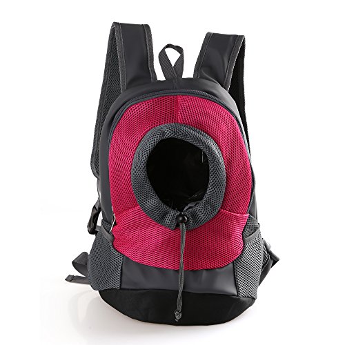 RC GearPro Mochila portátil para Mascotas, diseño de Cabeza hacia afuera, Ajustable, para Gato, Perro, Viaje, Bolso de Hombro Delantero, fácil de Ajustar para Viajar, Caminar, Acampar (L, Rosa Rojo)