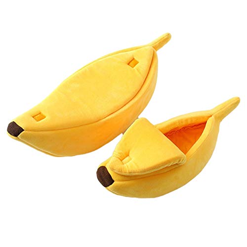 Rcsinway Plátano jerarquía del Animal doméstico cálido Nido de plátano en Forma de Gato encerrado Arena for Gatos Cama Camas de Animales domésticos, Apropiado for Gatos, Perros y Animales pequeños