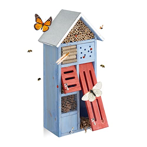 Relaxdays Casa para Insectos, Azul, 14x24x48.5 cm