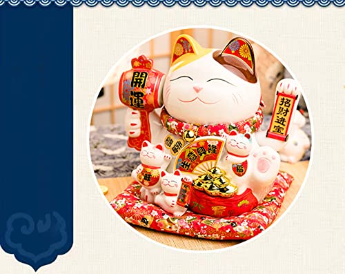 SaiDa Gato Que agita,Maneki Neko,Lucky Cat de cerámica,Lucky Fortune Cat con Brazo agitador operado,11 Pulgadas Agitando Fortune Gatos de Bienvenida,para Accesorios Decorativos de Oficina en casa