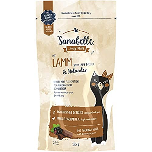 Sanabelle Snack Cordero y Saúco | Deliciosos mini palitos de carne para gatos adultos | 20 x 55 g