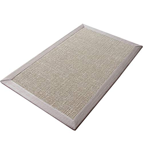 SCAHUN Alfombra De Sisal Felpudo Borde De AlgodóN No Tejido Fondo Antideslizante Multifuncional Rascador De Gato Alfombra,Grey-100×150CM