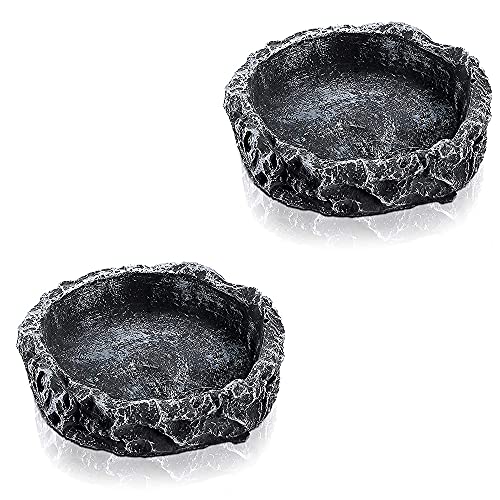SDFAA 2 Piezas Comedero para Reptiles, Cuenco de Comida de Roca, Alimentador de Reptiles, Alimentador de Lagartos, Plato de Resina Duradero Alimentador de Lagarto para Tortuga Lagarto Camaleón Gecko