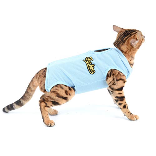 SELMAI Traje de Recuperación para Gato y Perros de Mascota Camiseta de Médico para Cirugía Conos E Alternativos para Enfermedades De La Piel Heridas Anti Lamiendo, Azul L