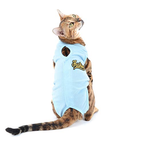 SELMAI Traje de Recuperación para Gato y Perros de Mascota Camiseta de Médico para Cirugía Conos E Alternativos para Enfermedades De La Piel Heridas Anti Lamiendo, Azul L