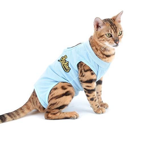 SELMAI Traje de Recuperación para Gato y Perros de Mascota Camiseta de Médico para Cirugía Conos E Alternativos para Enfermedades De La Piel Heridas Anti Lamiendo, Azul L