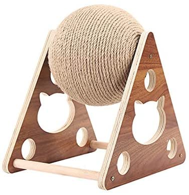 Senhilleu - Juguete para gatos de madera, bola de cuerda de sisal con bola de rascador de gato, bola interactiva para gatos (S)