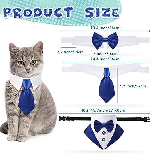 Set de 3 Bandanas de Esmoquin Formal de Boda de Perros Incluye Corbatas de Perros Collar Formal de Pajarita de Mascotas Collar de Esmoquin de Perro para Cachorros Gato Trajes de Boda (Azul)