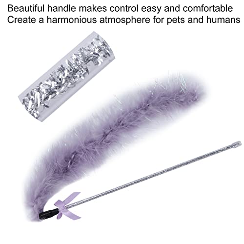 Shanrya Juguete de Teaser de Gato, juguetes interactivos de pluma de gato fabricados a mano para jugar al ejercicio de Chasse(pluma de seda morada plateada)