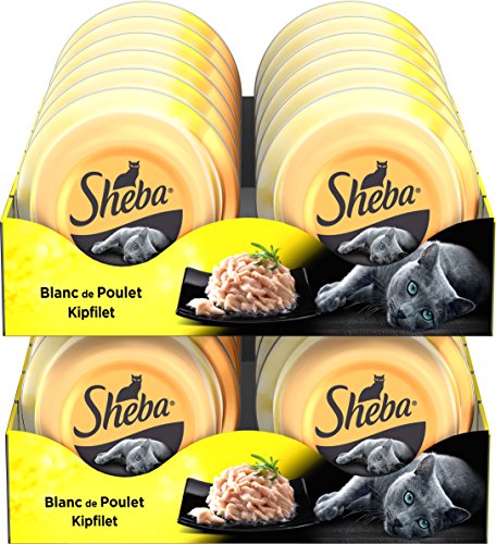 Sheba Dômes pour Chat Adulte – Friandise aux filets de Blanc de poulet en Sauce – Barquettes Snack 24 x 80g