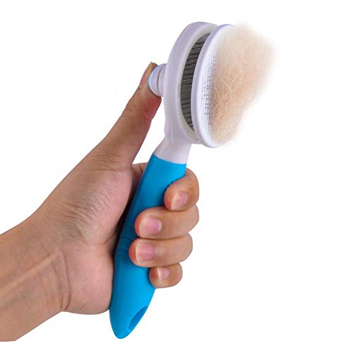 ShipeeKin Cepillo de limpieza para perros / gatos, peine desenredante para perros y gatos de pelo largo con botón de limpieza contra el pelo anudado para mascotas con pelo medio y largo