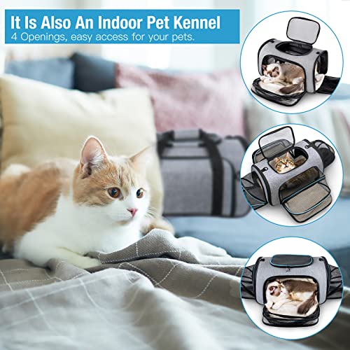 Siivton Transportín Gato Perro, Bolsa de transportar mascotas, aprobado por aerolínea, suave cara con malla transpirable ampliable en cuatro lados apto para perro, gato