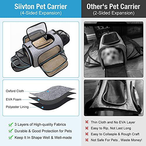 Siivton Transportín Gato Perro, Bolsa de transportar mascotas, aprobado por aerolínea, suave cara con malla transpirable ampliable en cuatro lados apto para perro, gato