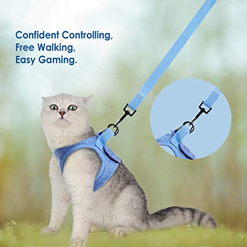 Simpeak Arnés Gatos, Arnés para Gatos con Correa Antiescape, Ajustable Respirante Pequeña Chaleco para Cachorros, Azul, Medio