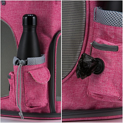 Sinobay Transportín para Mascotas, Mochila de Viaje, Lavable, Bolsillos Laterales para Botella de Agua y Bolsa de Basura, Almohadilla Desmontable y Lavable, Cachorro de Conejo, para Diario o de Viaje