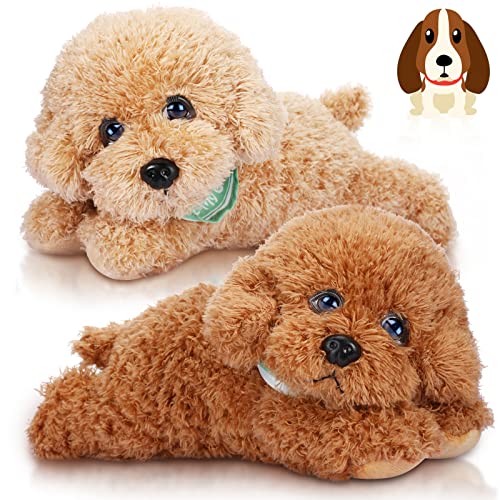 Skylety 2 Piezas Animales de Peluche de Perro Juguetes de Felpa de Perro Pequeño Cachorro de Peluche Marrón Claro Muñeca de Peluche para Cachorros para Suministros de Fiesta Cumpleaños, 12 Pulgadas