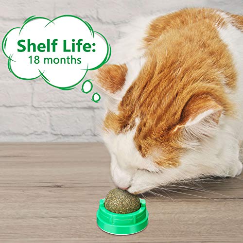 Skylety 4 Piezas Juguetes de Bola de Hierba Gatera para Gatos Bolas Giratorias para Lametón de Hierba Gatera Autoadhesivas Comestibles Juguetes de Nébeda Naturales para Gato Gatito Mastica (Verde)