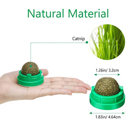 Skylety 4 Piezas Juguetes de Bola de Hierba Gatera para Gatos Bolas Giratorias para Lametón de Hierba Gatera Autoadhesivas Comestibles Juguetes de Nébeda Naturales para Gato Gatito Mastica (Verde)