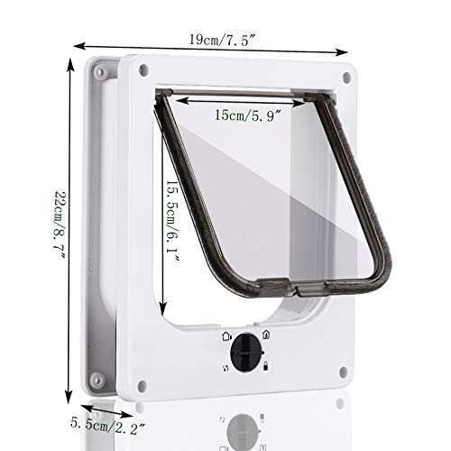 Smilelove Puerta para Gato con Cierre Magnético de 4 vías, Perros Grandes, Gatos y Mascotas, Fácil de Instalar con Marco Telescópico(Blanco Mediano)