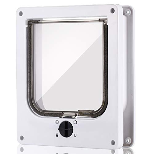 Smilelove Puerta para Gato con Cierre Magnético de 4 vías, Perros Grandes, Gatos y Mascotas, Fácil de Instalar con Marco Telescópico(Blanco Mediano)