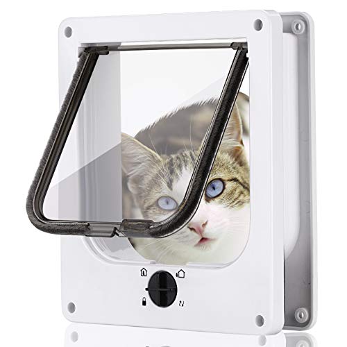 Smilelove Puerta para Gato con Cierre Magnético de 4 vías, Perros Grandes, Gatos y Mascotas, Fácil de Instalar con Marco Telescópico(Blanco Mediano)