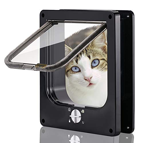 Smilelove - Puertas de Gato magnético para Mascotas con Cerradura giratoria de 4 vías para Gatos, Gatitos y Gatitos ((Negro tamaño Mediano))